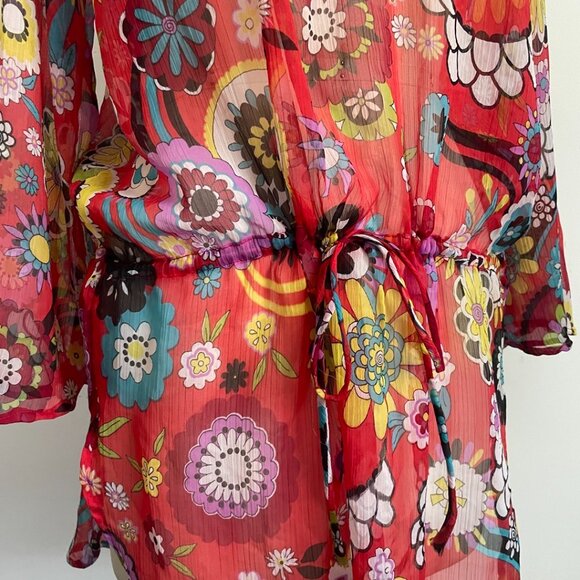 Boho Floral Sheer Tunic Dress with Sequin Beaded Neckline - Picture 9 of 13